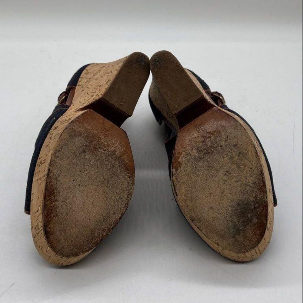 YSL Yves Saint Laurent Deauville 105 Canvas Cork Platform Wedge Sandals - Picture 8 of 9